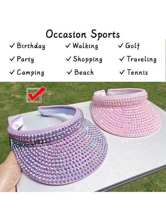 ?Women\'s Purple Sun Shiny Rhinestones Clip On Visor Adjustable Bling Hats